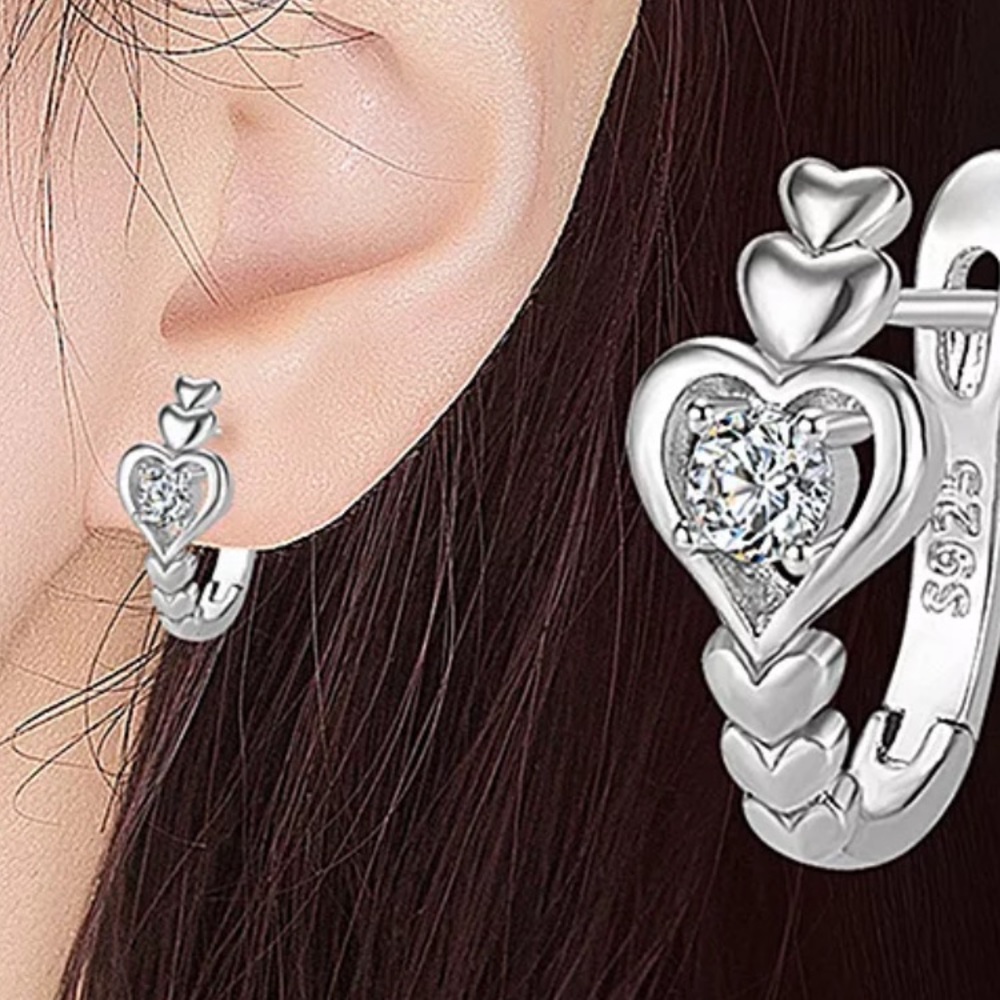 Sterling Silver 925 Heart Earrings - Picture 4 of 5
